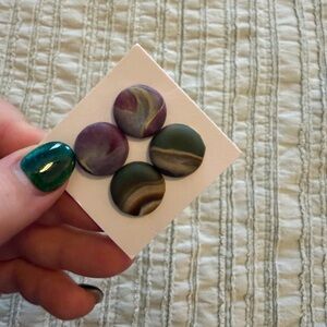 Elegant Handmade Clay Multicolor Stud Earrings - 2 pairs